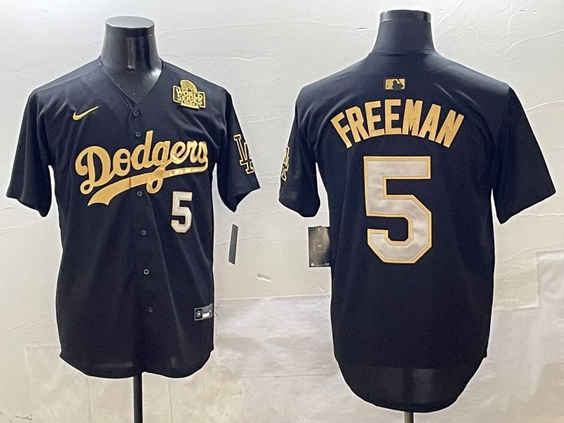 Men Los Angeles Dodgers 5 Freeman Black Gold Nike 2025 MLB Jersey style 4257